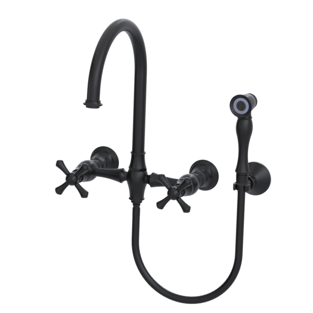 RUBINET 8XFMC Wall Mount Kitchen Bridge Faucet With Hand Spray