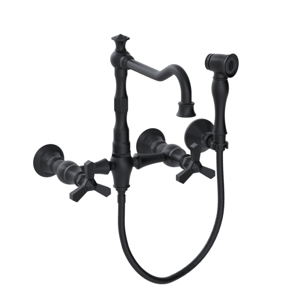 RUBINET 8XHXC Wall Mount Kitchen Bridge Faucet With Hand Spray