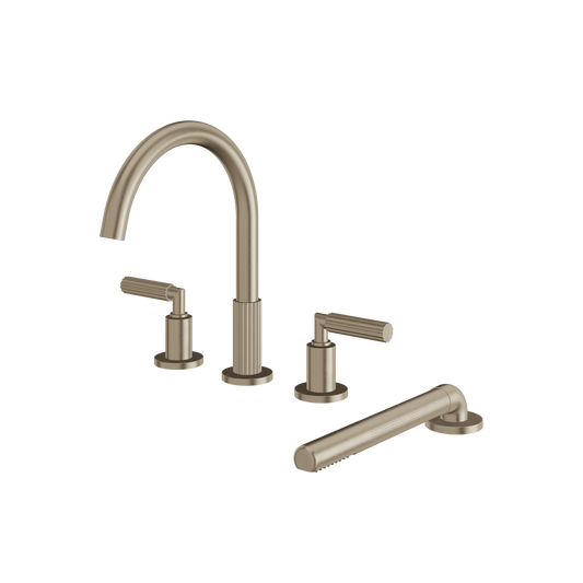 4-PIECE DECKMOUNT TUB FILLER WITH HANDSHOWER AND 2 MIXERS