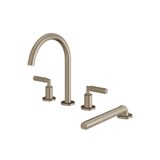 4-PIECE DECKMOUNT TUB FILLER WITH HANDSHOWER AND 2 MIXERS