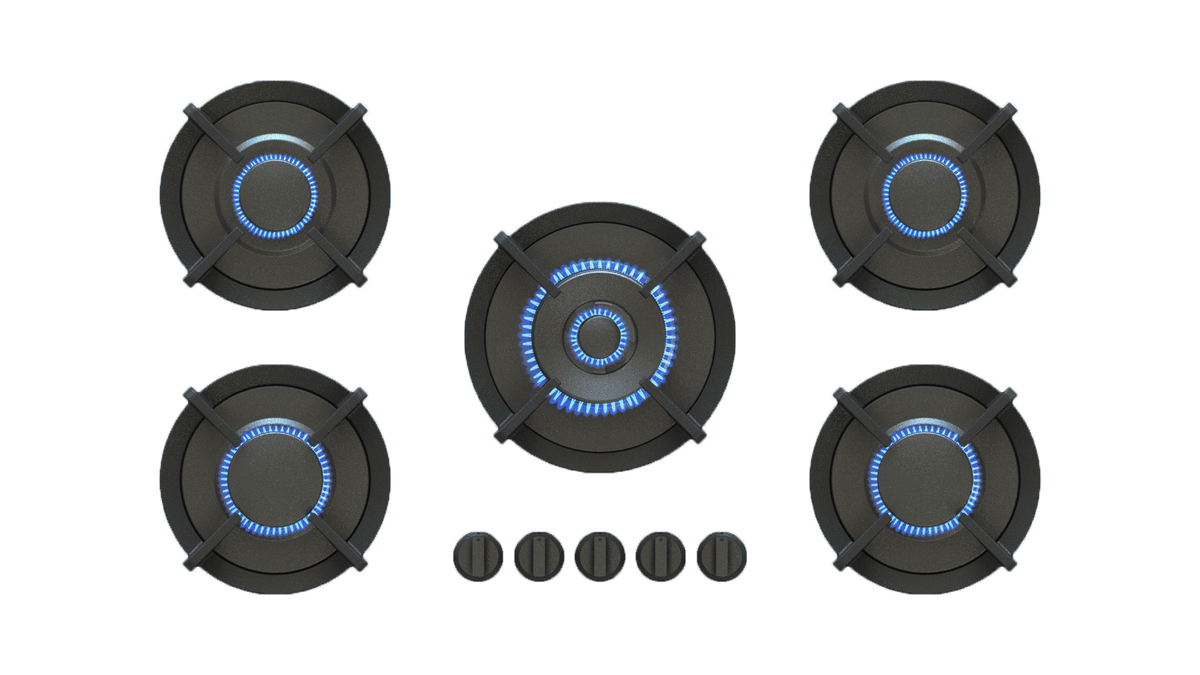 PITT ELBRUS ELBRUS5PT-NG, 5-Burner, Top Mounted Control Knobs, PRO Brass Burners, Natural Gas