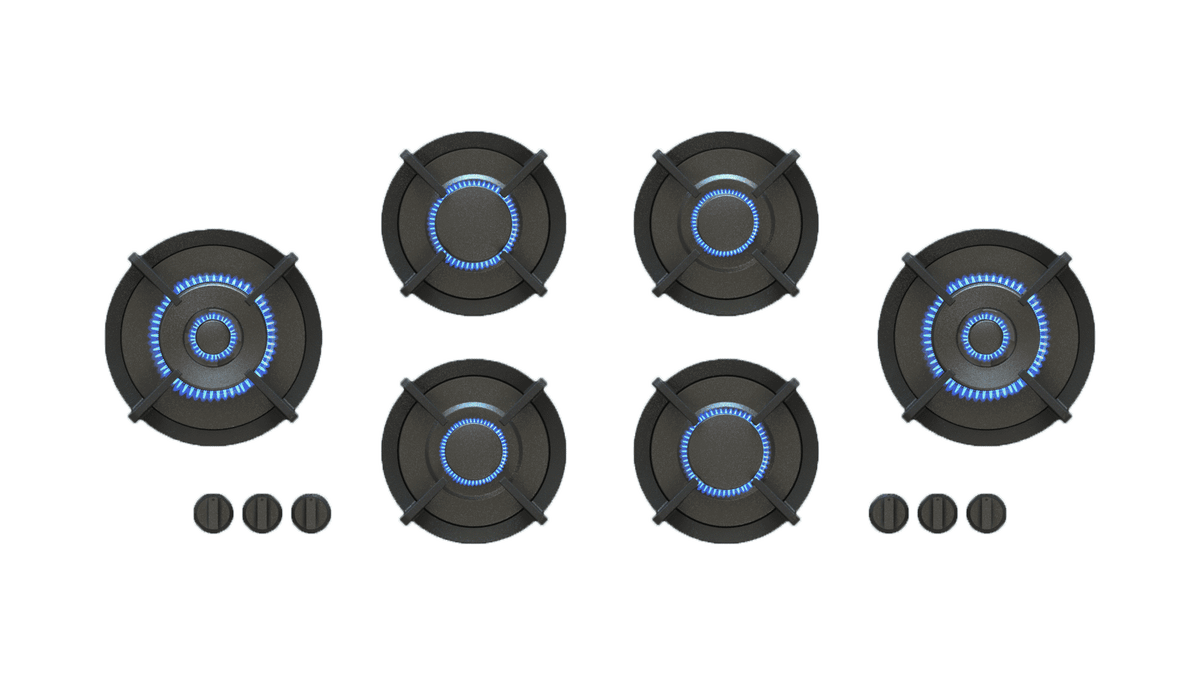 PITT FOESSA FOESSA6BT-NG, 6-Burner, Top Mounted Control Knobs, BLACK Edition Burners, Natural Gas