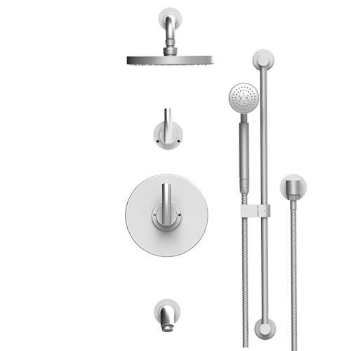 RUBINET T232HOR Pressure Balance Tub & Shower With Three Way Diverter Shared Flow, 8" Wall Mount Shower Head & Arm, Tub Filler Spout, Hand Held Shower, Adjustable Slide Bar &Integral Supply (Trim Only)