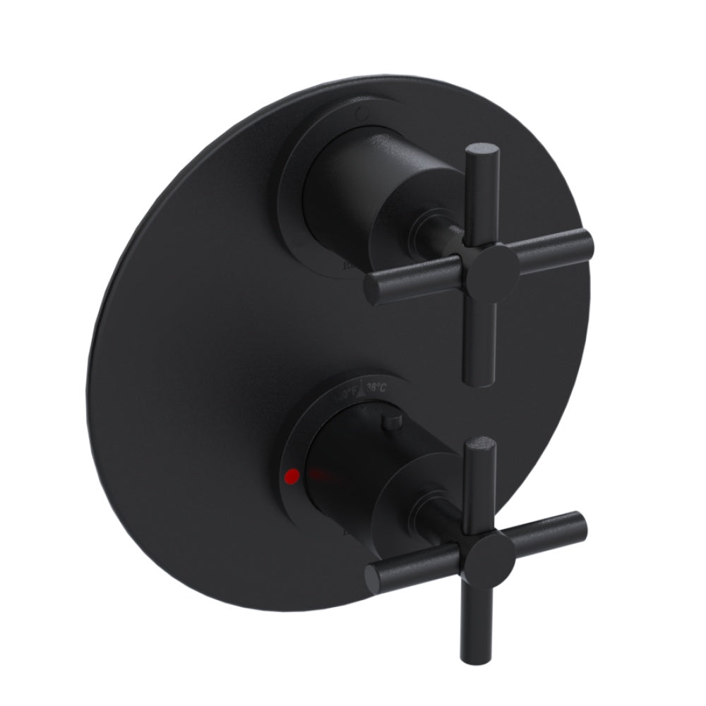 RUBINET T31GNC Temperature Control Shower With Two Way Diverter & Shut-Off, With One Separate Volume Control With
Hand Held Shower, Adjustable Slide Bar, Integral Supply, Two Body Sprays & 8" Wall Mount Shower Head (Trim Only)