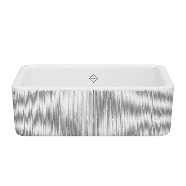 SHAWS RC3018 30 Inch Lancaster White Single Bowl Farmhouse Apron Front Fireclay Kitchen Sink With Lines Design