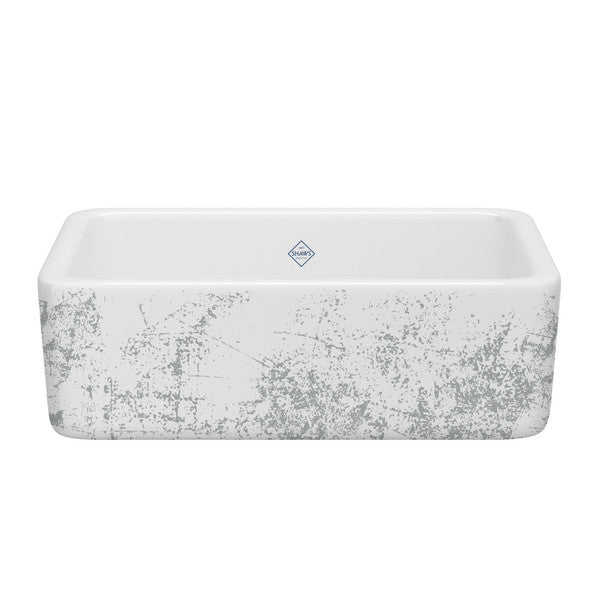 SHAWS RC3018 30 Inch Lancaster White Single Bowl Farmhouse Apron Front Fireclay Kitchen Sink With Metallic Design