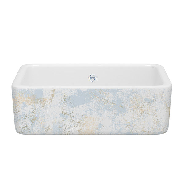 SHAWS RC3018 30 Inch Lancaster White Single Bowl Farmhouse Apron Front Fireclay Kitchen Sink With Patina Design