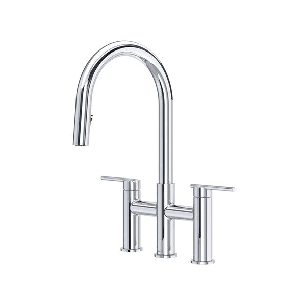 RIOBEL LT400 Lateral Bridge Pull-Down Kitchen Faucet With C-Spout