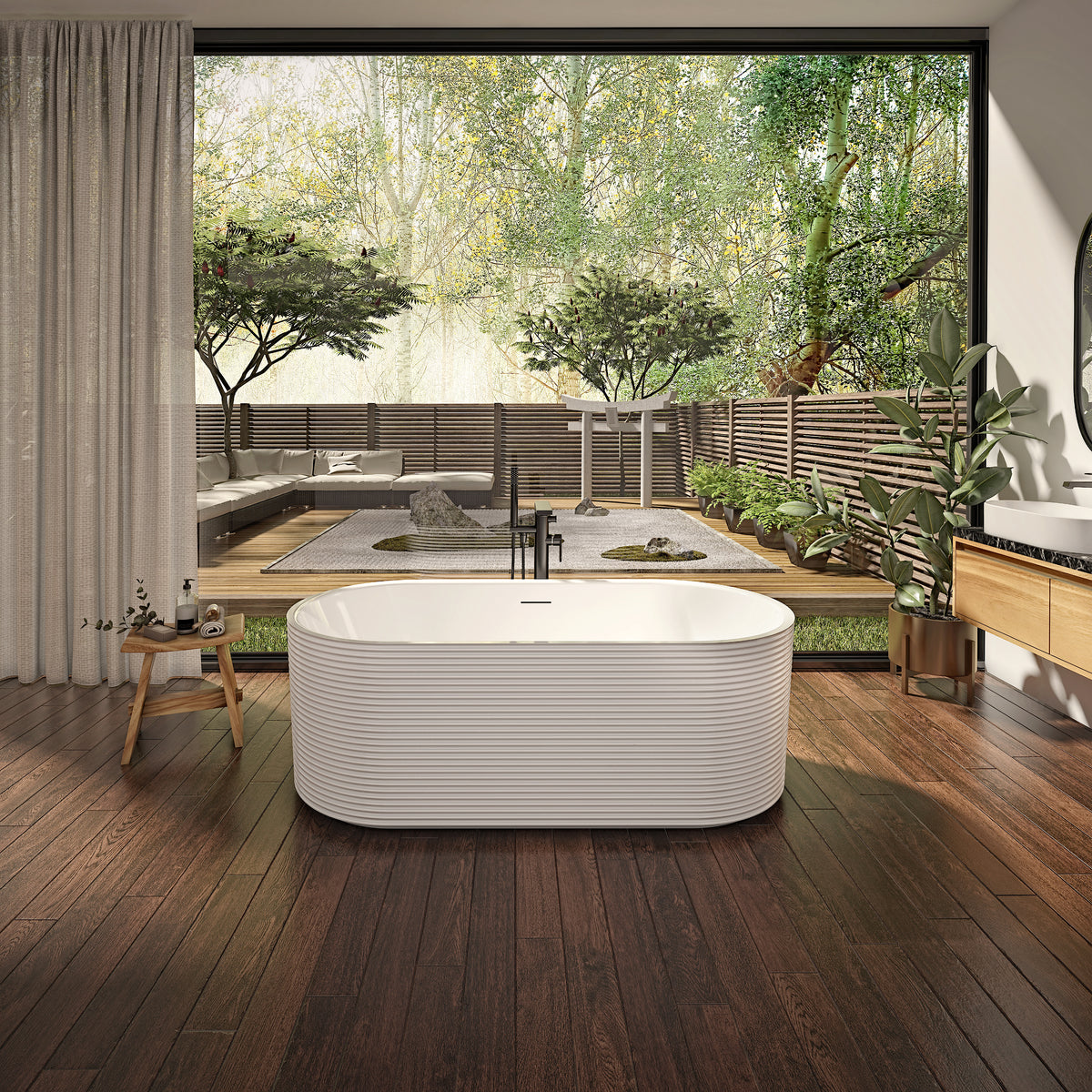 Kavala 6732 AFR Acrylic Freestanding Center Drain Bathtub in White