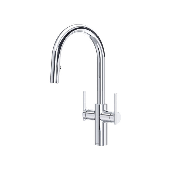 RIOBEL LT801 Lateral Two Handle Pull-Down Kitchen Faucet With C-Spout