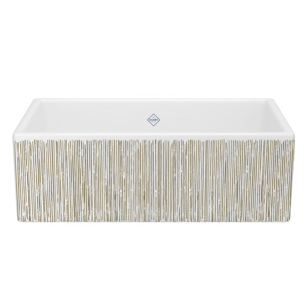 SHAWS MS3318 33 Inch Shaker White Single Bowl Apron Front Fireclay Kitchen Sink With Lines Design