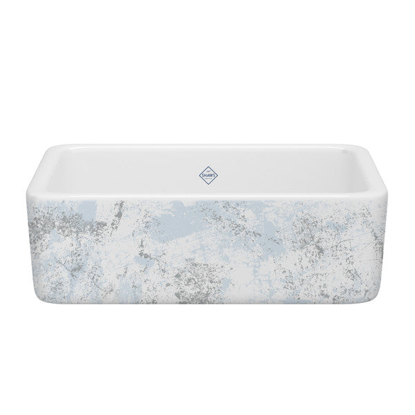 SHAWS RC3018 30 Inch Lancaster White Single Bowl Farmhouse Apron Front Fireclay Kitchen Sink With Patina Design