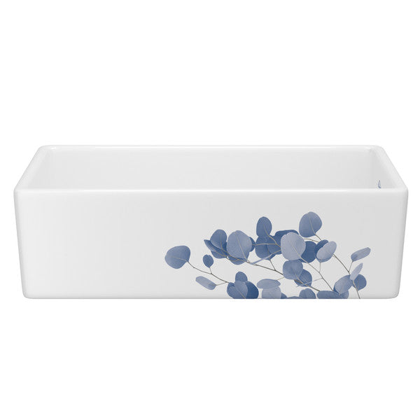 SHAWS MS3618 36 Inch Shaker White Single Bowl Apron Front Fireclay Kitchen Sink With Eucalyptus Design