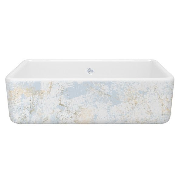 SHAWS RC3318 33 Inch Lancaster White Single Bowl Farmhouse Apron Front Fireclay Kitchen Sink With Patina Design