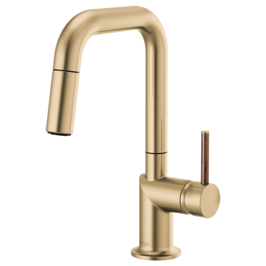 BRIZO 63965LF Pull-Down Prep Faucet with Square Spout - Wood Lever Handle