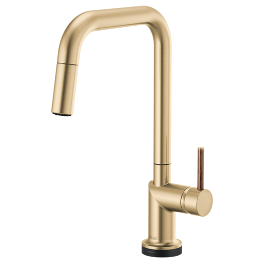BRIZO 64065LF SmartTouch Pull-Down Kitchen Faucet with Square Spout - Wood Lever Handle