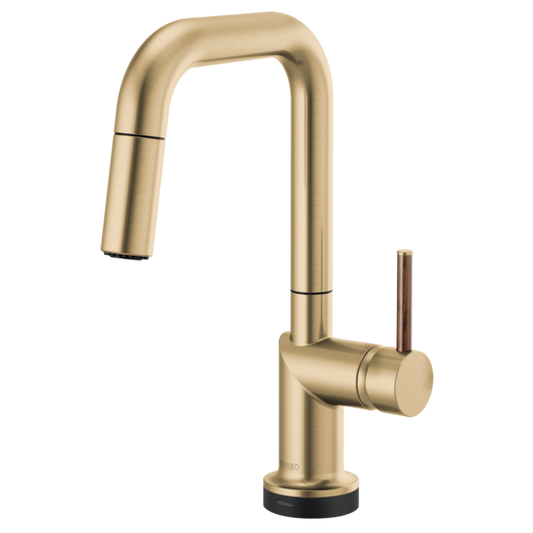 BRIZO 64965LF SmartTouch Pull-Down Prep Kitchen Faucet with Square Spout - Wood Lever Handle