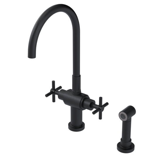 RUBINET 8DGLSC Two Handle Single Hole Kitchen Set With Lasalle Spout With Hand Spray
