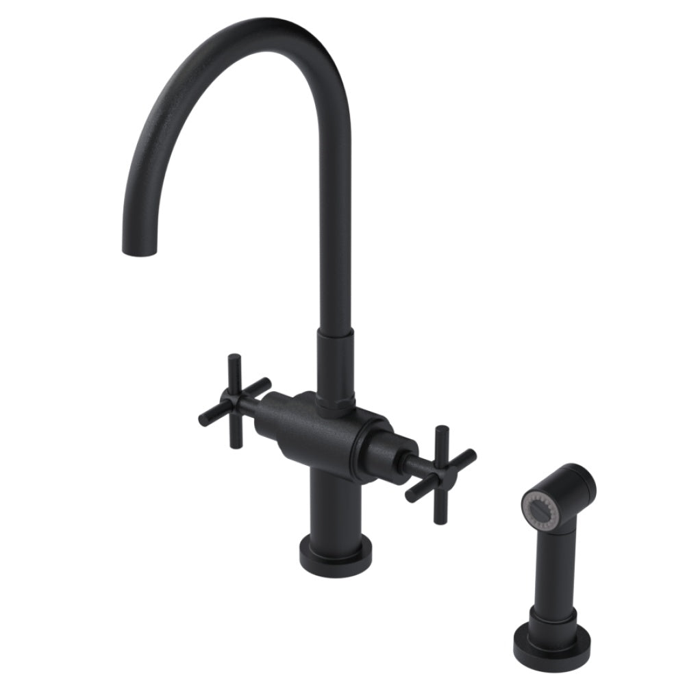 RUBINET 8DGLSC Two Handle Single Hole Kitchen Set With Lasalle Spout With Hand Spray