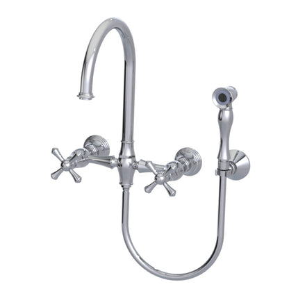 RUBINET 8XFMC Wall Mount Kitchen Bridge Faucet With Hand Spray