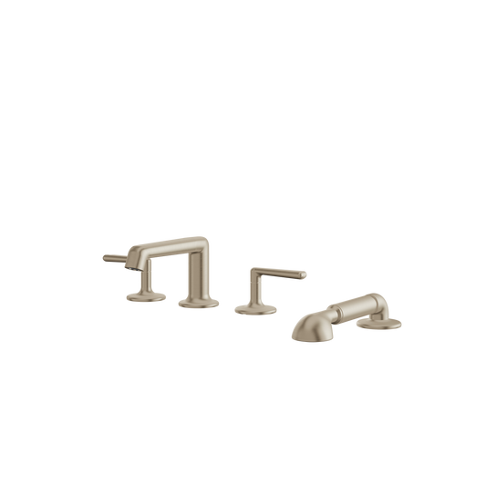 4-PIECE DECKMOUNT TUB FILLER WITH HANDSHOWER AND 2 MIXERS