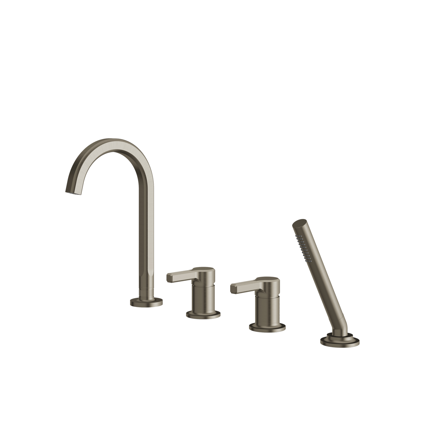 4-PIECE DECKMOUNT TUB FILLER WITH HANDSHOWER AND 2 MIXERS