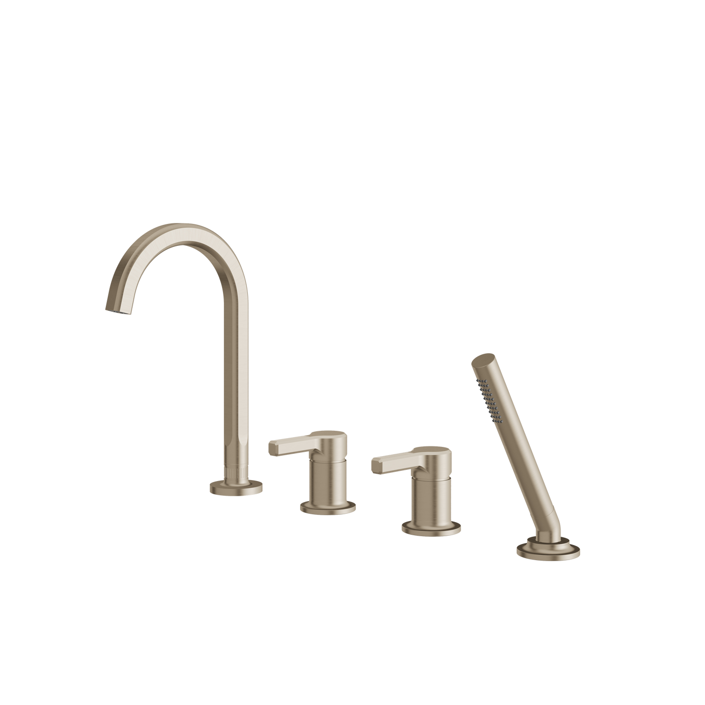 4-PIECE DECKMOUNT TUB FILLER WITH HANDSHOWER AND 2 MIXERS