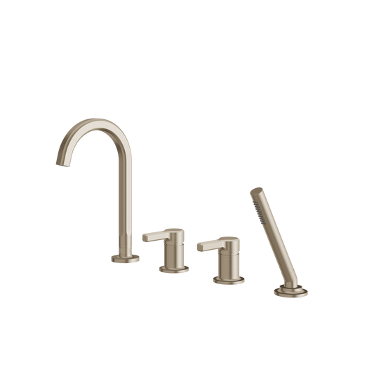 4-PIECE DECKMOUNT TUB FILLER WITH HANDSHOWER AND 2 MIXERS