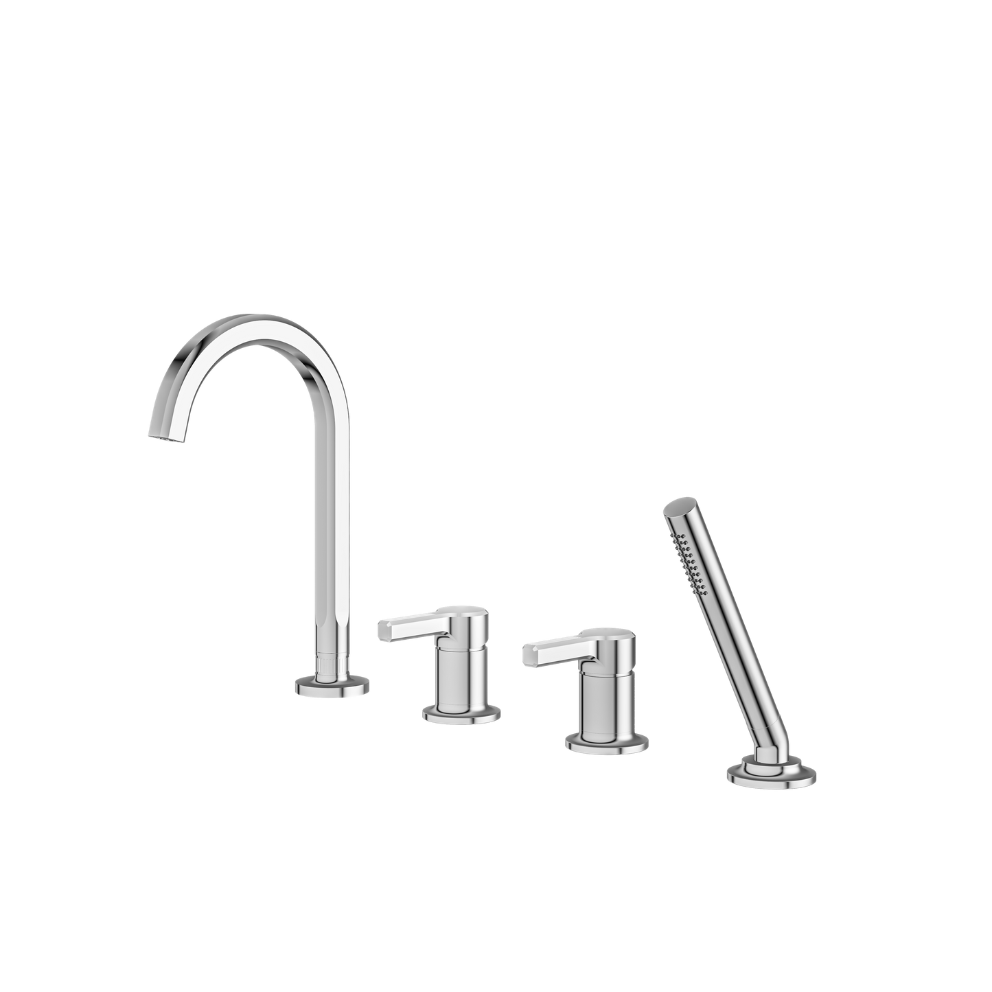 4-PIECE DECKMOUNT TUB FILLER WITH HANDSHOWER AND 2 MIXERS