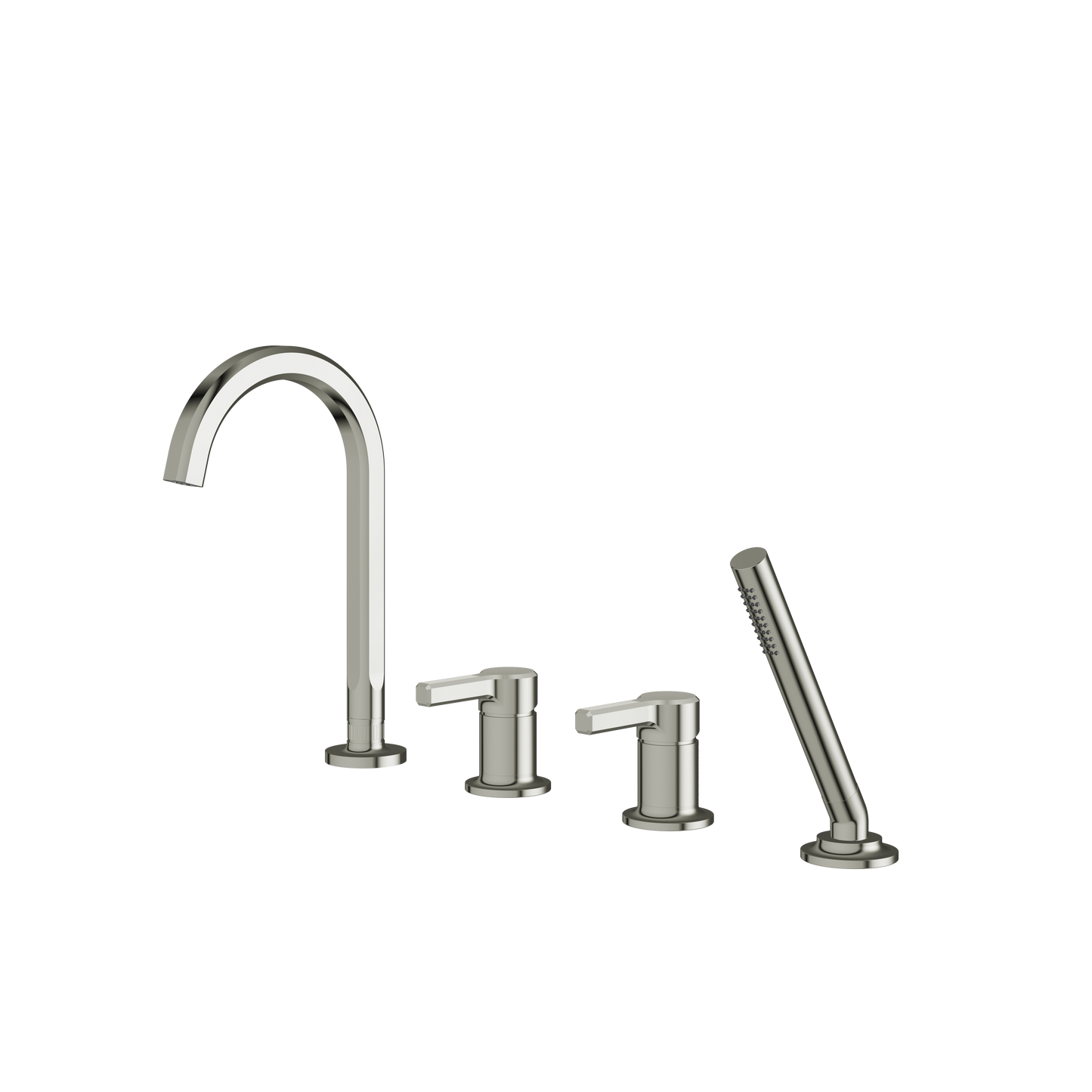 4-PIECE DECKMOUNT TUB FILLER WITH HANDSHOWER AND 2 MIXERS