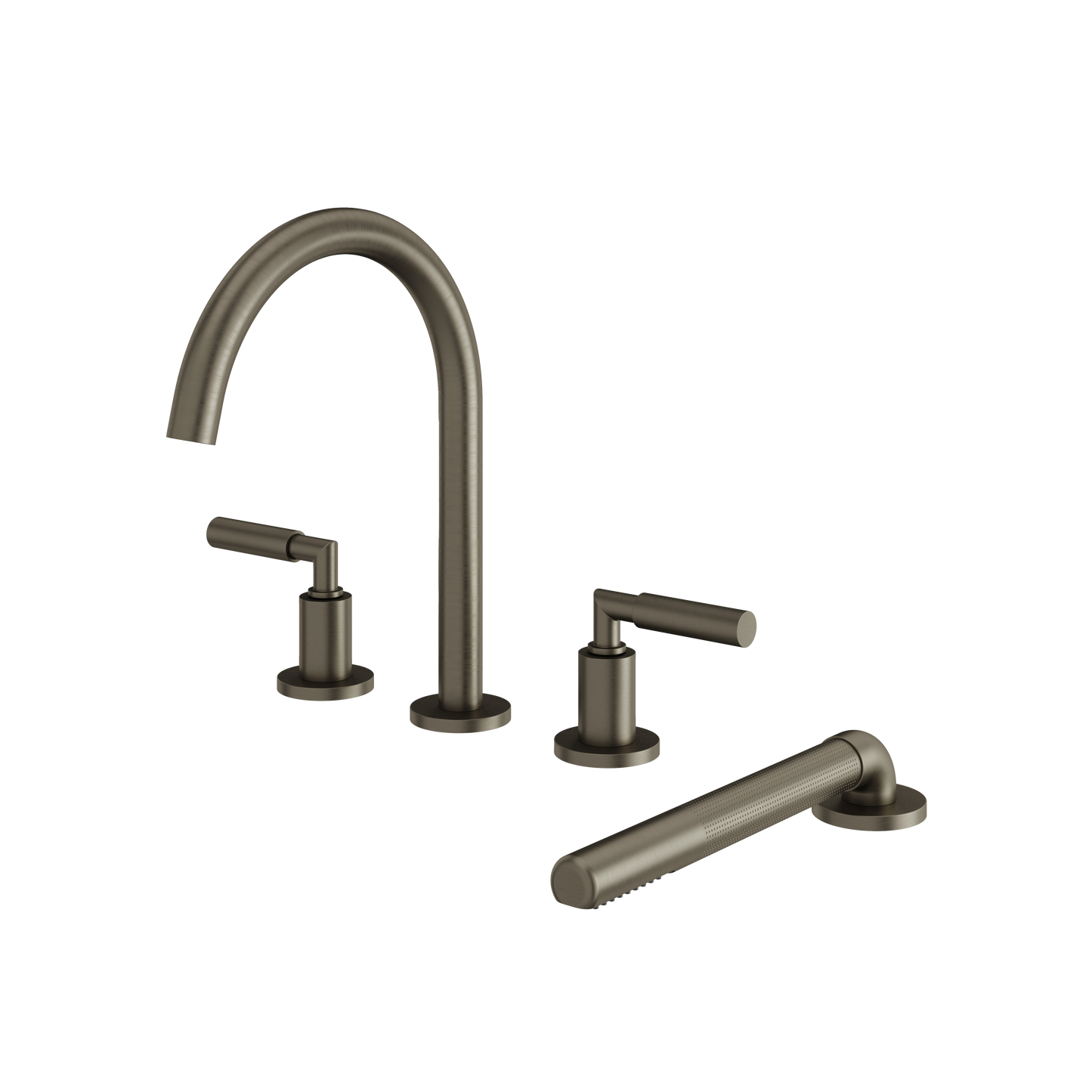 ARIA 4-PIECE DECKMOUNT TUB FILLER WITH HANDSHOWER AND 2 MIXERS