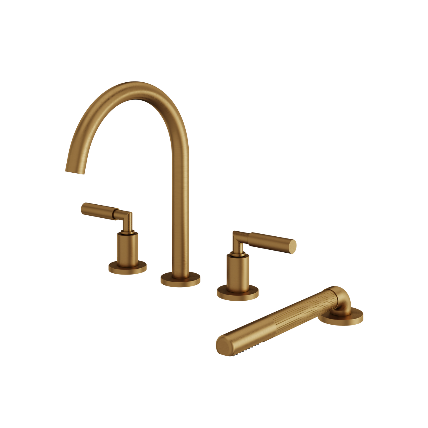 ARIA 4-PIECE DECKMOUNT TUB FILLER WITH HANDSHOWER AND 2 MIXERS