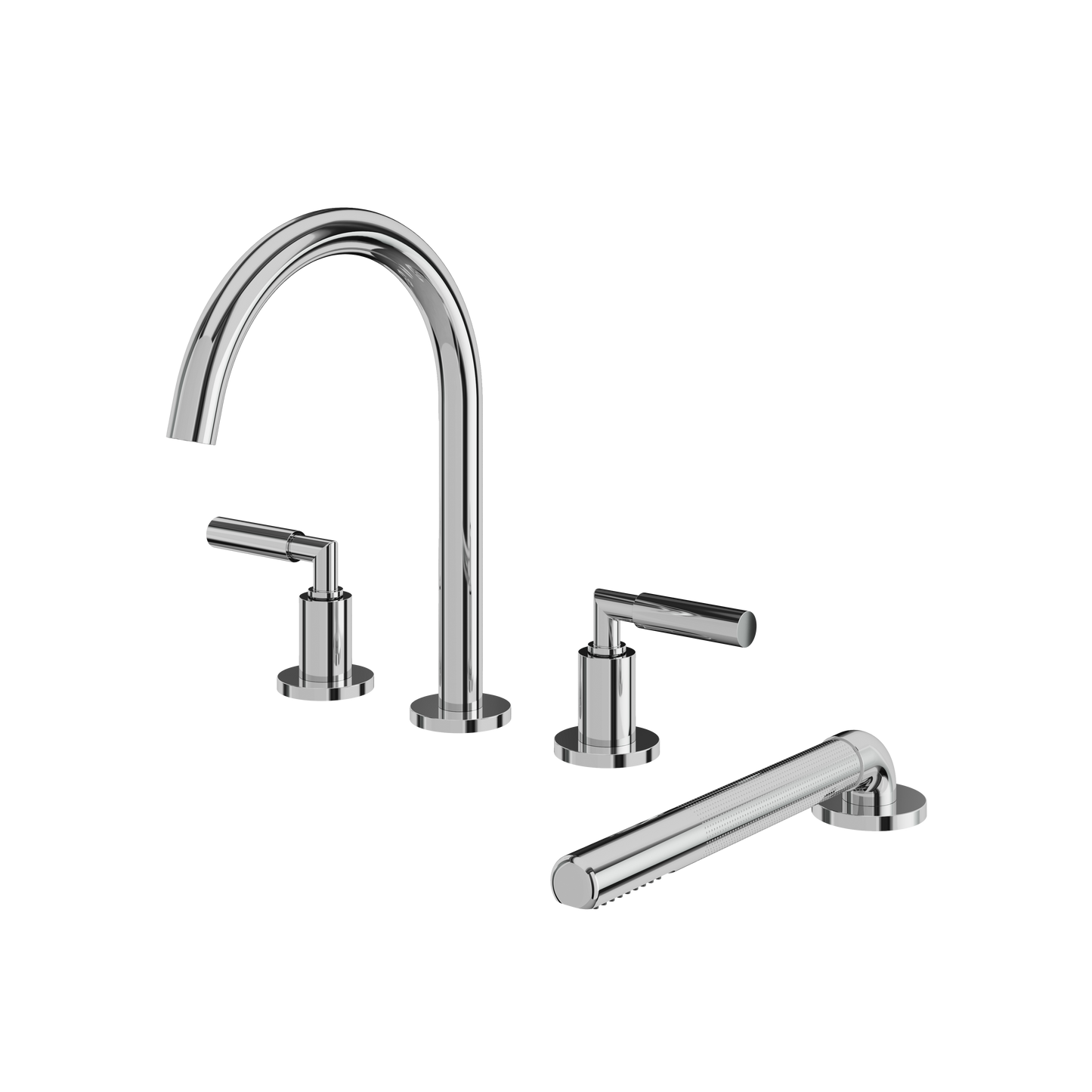 ARIA 4-PIECE DECKMOUNT TUB FILLER WITH HANDSHOWER AND 2 MIXERS