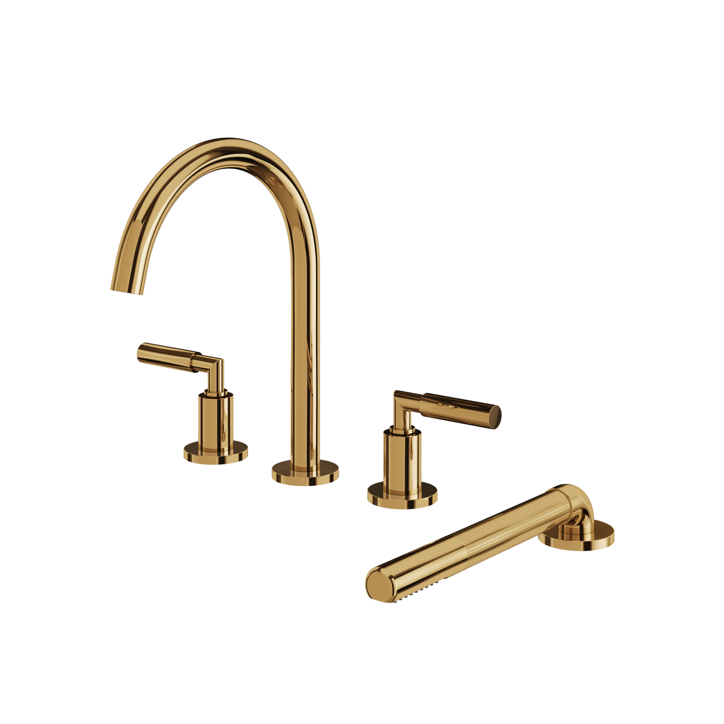 ARIA 4-PIECE DECKMOUNT TUB FILLER WITH HANDSHOWER AND 2 MIXERS