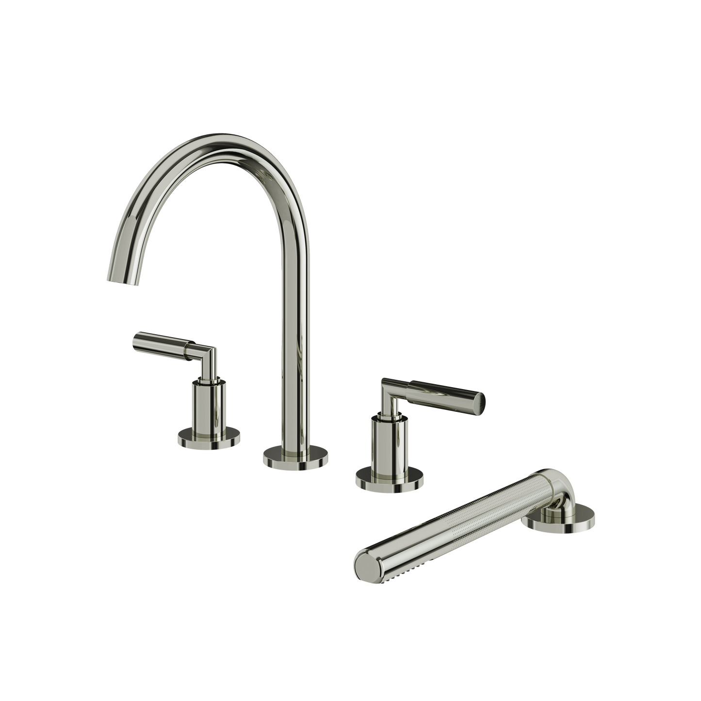 ARIA 4-PIECE DECKMOUNT TUB FILLER WITH HANDSHOWER AND 2 MIXERS
