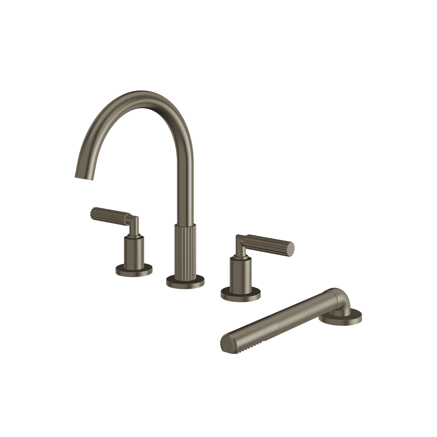 4-PIECE DECKMOUNT TUB FILLER WITH HANDSHOWER AND 2 MIXERS