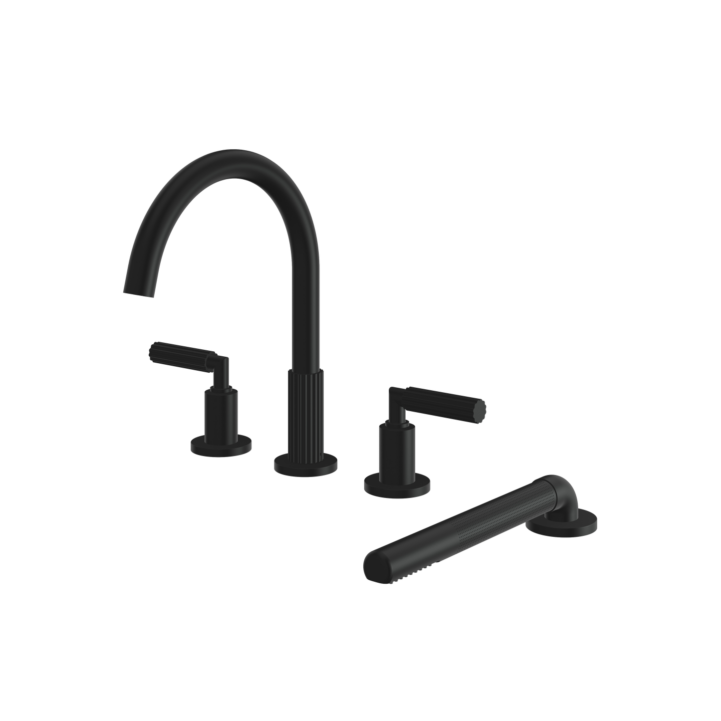 4-PIECE DECKMOUNT TUB FILLER WITH HANDSHOWER AND 2 MIXERS