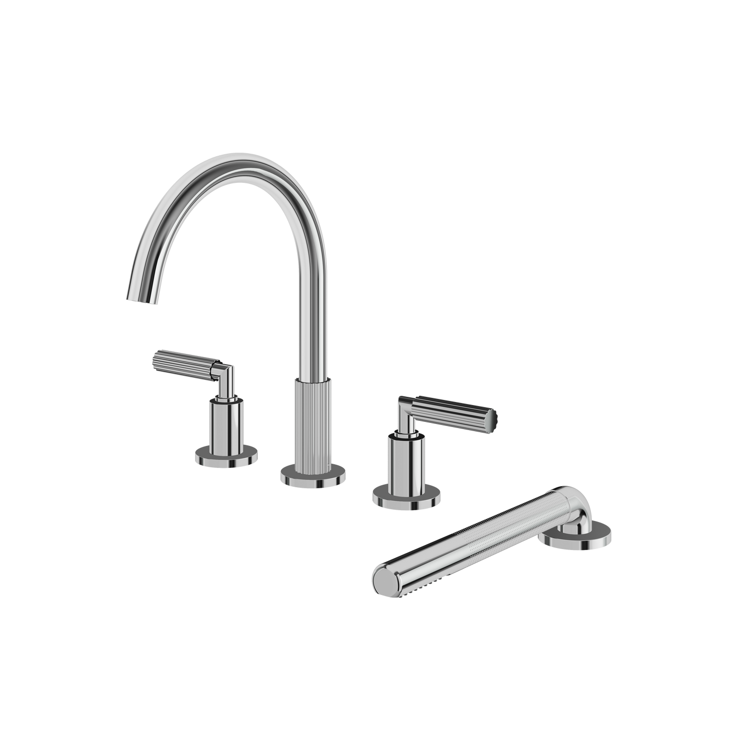 4-PIECE DECKMOUNT TUB FILLER WITH HANDSHOWER AND 2 MIXERS