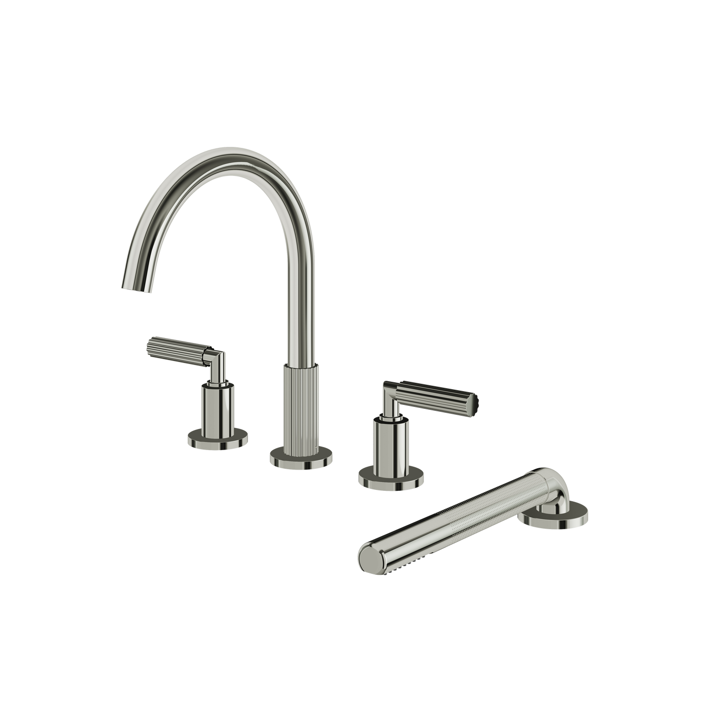4-PIECE DECKMOUNT TUB FILLER WITH HANDSHOWER AND 2 MIXERS