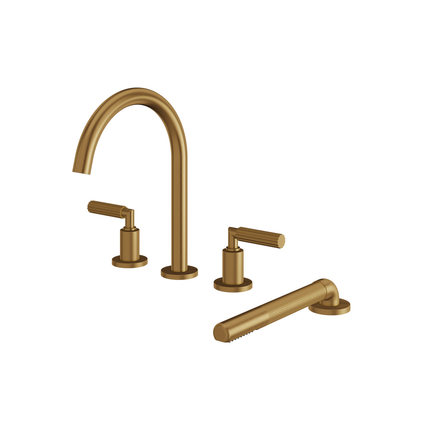 4-PIECE DECKMOUNT TUB FILLER WITH HANDSHOWER AND 2 MIXERS