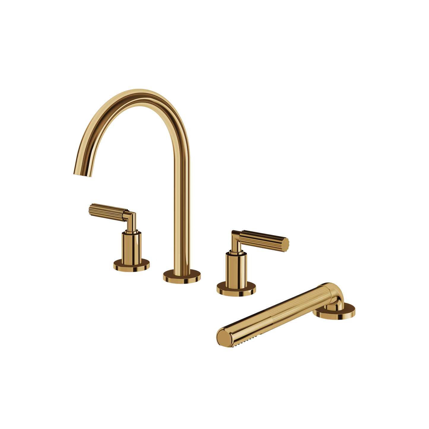 4-PIECE DECKMOUNT TUB FILLER WITH HANDSHOWER AND 2 MIXERS