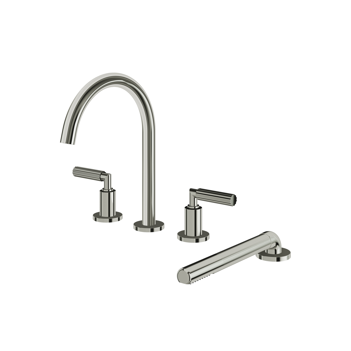 4-PIECE DECKMOUNT TUB FILLER WITH HANDSHOWER AND 2 MIXERS