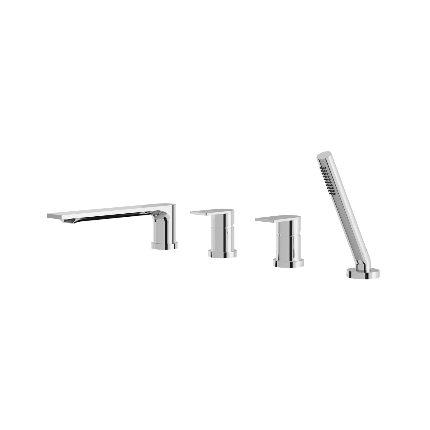 ALPHA 4-PIECE DECKMOUNT TUB FILLER WITH HANDSHOWER AND 2 MIXERS