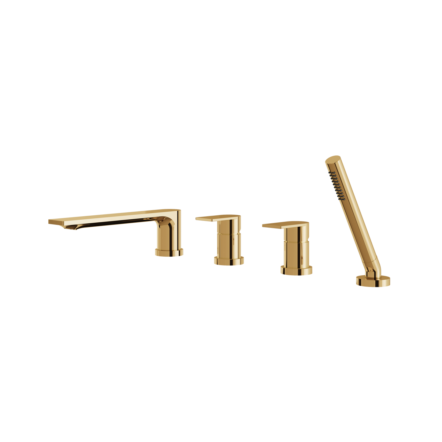 ALPHA 4-PIECE DECKMOUNT TUB FILLER WITH HANDSHOWER AND 2 MIXERS