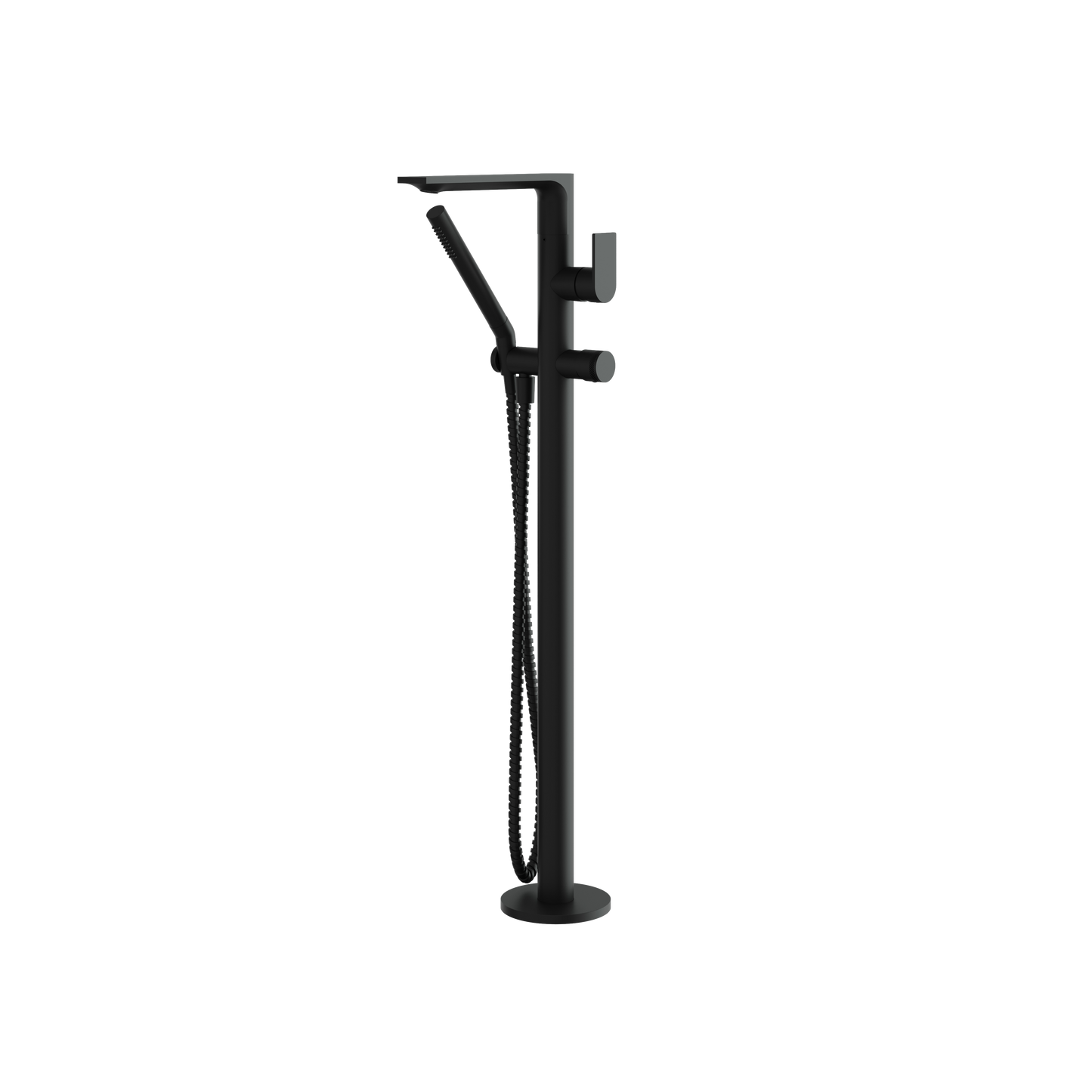 ALPHA FLOORMOUNT TUB FILLER WITH HANDSHOWER AND 2 MIXERS