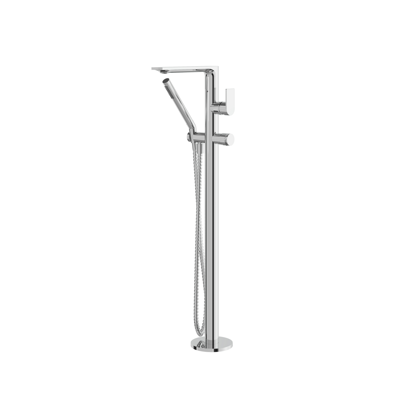 ALPHA FLOORMOUNT TUB FILLER WITH HANDSHOWER AND 2 MIXERS