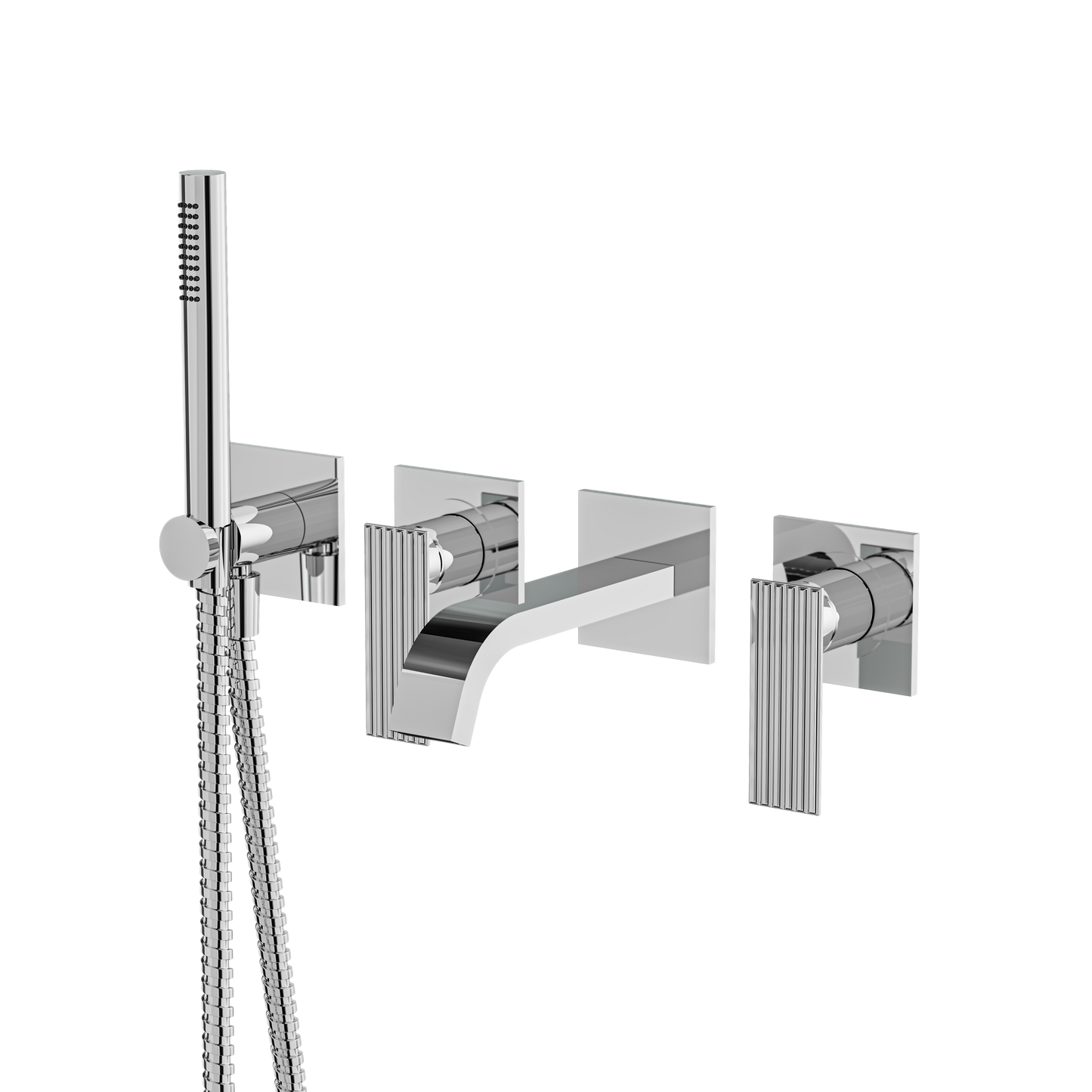 WALLMOUNT TUB FILLER WITH HANDSHOWER AND 2 MIXERS