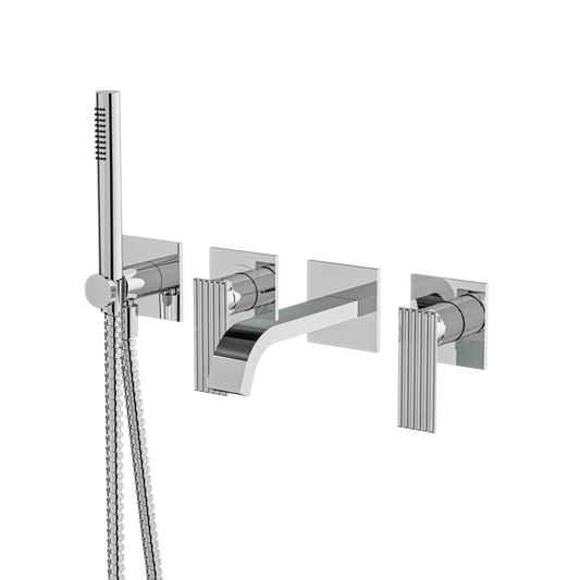 WALLMOUNT TUB FILLER WITH HANDSHOWER AND 2 MIXERS