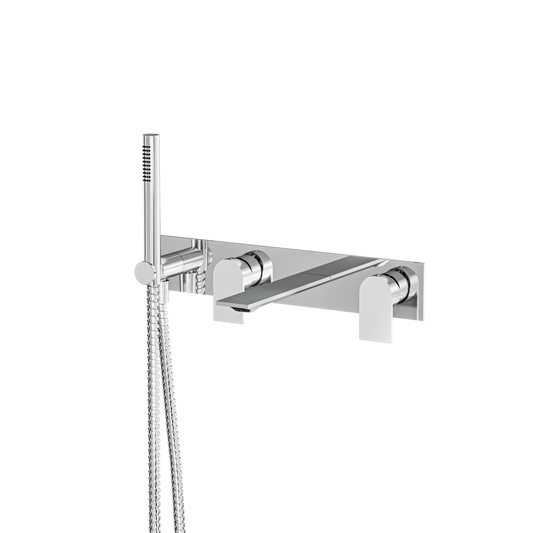 ALPHA WALLMOUNT TUB FILLER WITH HANDSHOWER AND 2 MIXERS