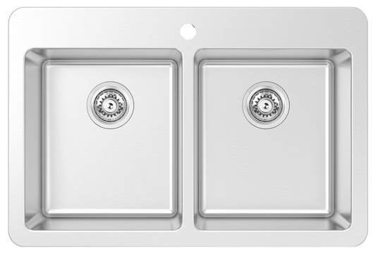 ZOMODO ARC200T-5 33" 50/50 Dbl Sink-TM Tap Ledge, 16ga, R20, 5-PACK